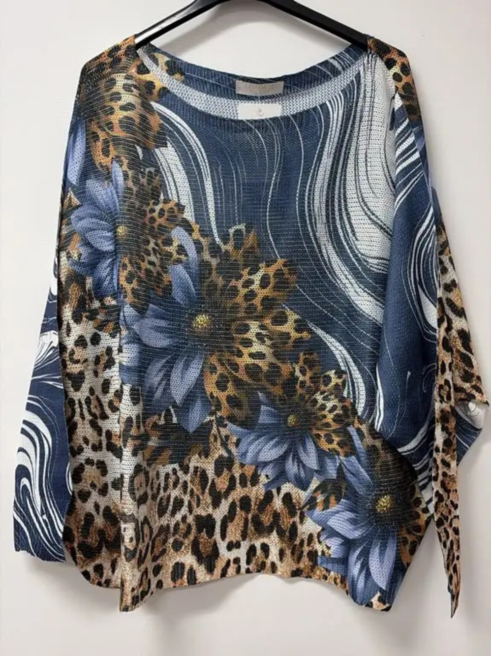 L180 | Loowie Floral Leopard Printed Knit Sweater | Round Neck | One Size S-L